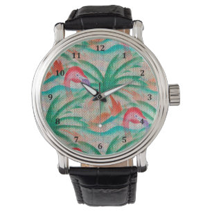 Montre Regard de toile de jute de palmier de Flamant rose