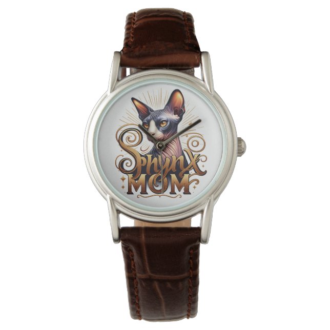 Montre Regarder la sangle en cuir Brown | Sphynx Chat Mam (devant)