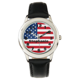 Montre Regarder le drapeau américain personnalisé de l'en
