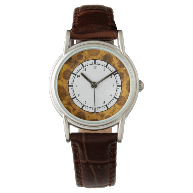 Montre Regarder Motif Brown Gold Steampunk Grunge (devant)