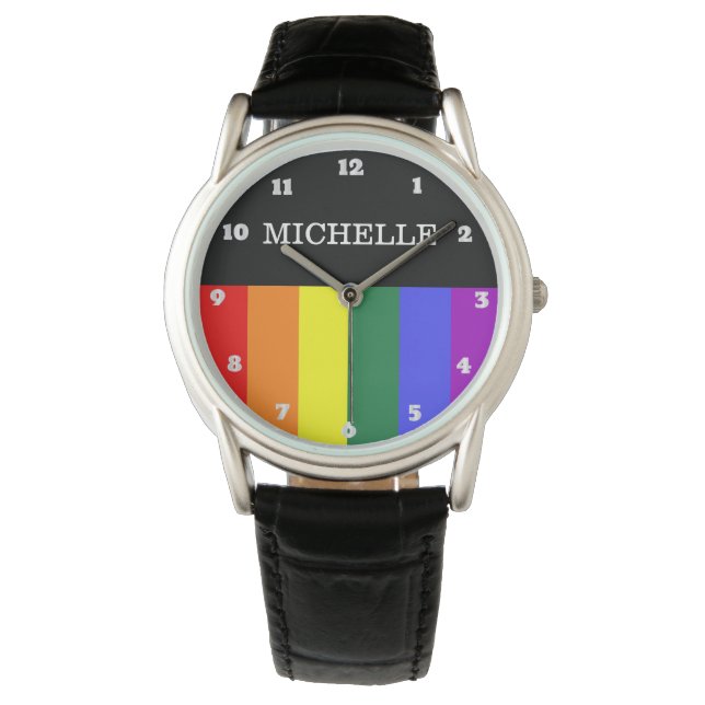 Montre Relógio Couro Orgulho Gay Rainbow Personalizado (devant)