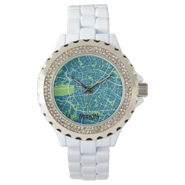 Montre Reloj mapa minimalista de Berlín - Azul-verde (devant)