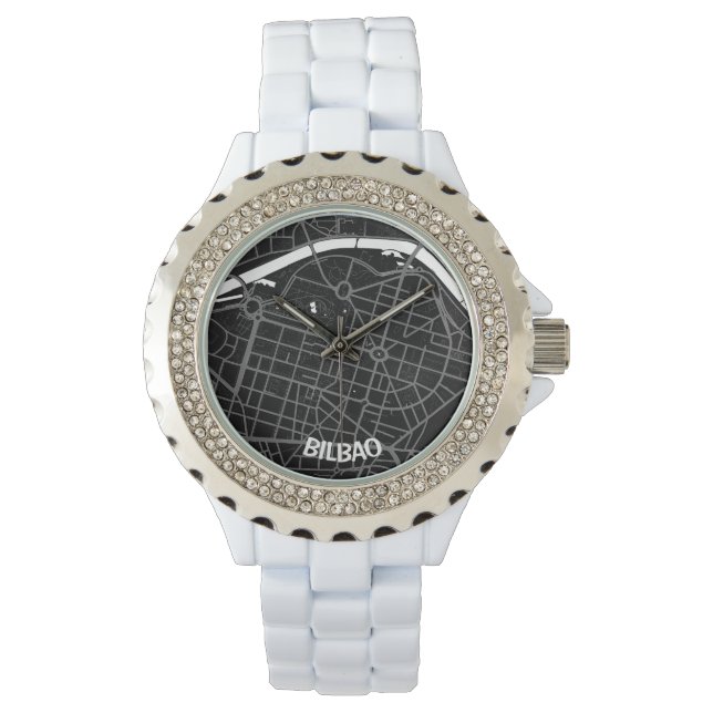 Montre Reloj mapa minimalista de Bilbao - Negro-blanco (devant)