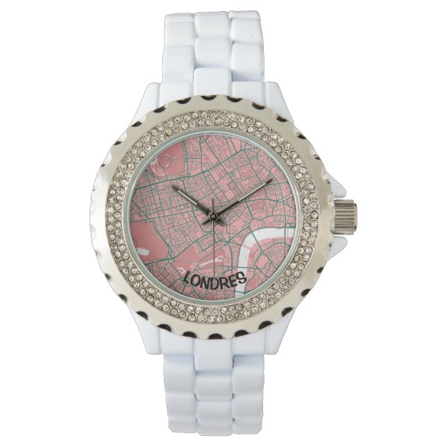 Montre Reloj mapa minimalista de Londres  - Rosa-Verde (devant)