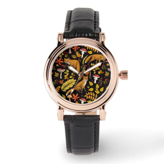 Montre Renard d'automne sur noir (Recto)