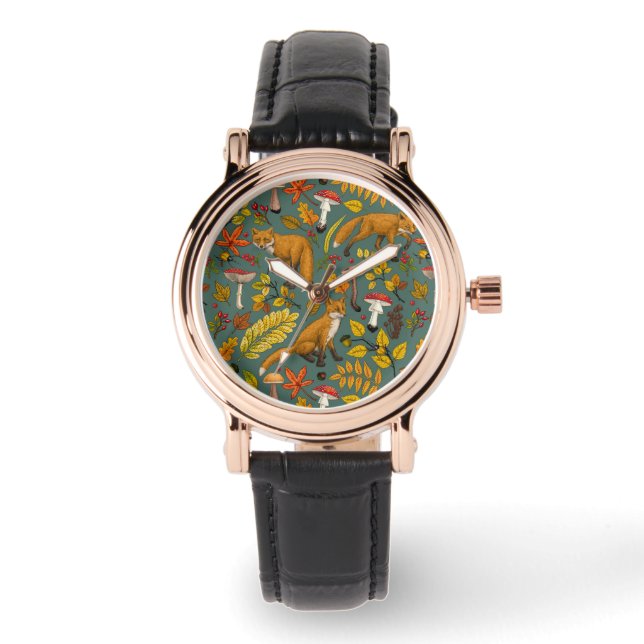 Montre Renard d'automne sur pin vert (Recto)