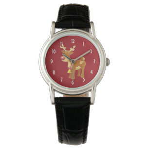 Montre Renard de Noël avec un noeud rouge