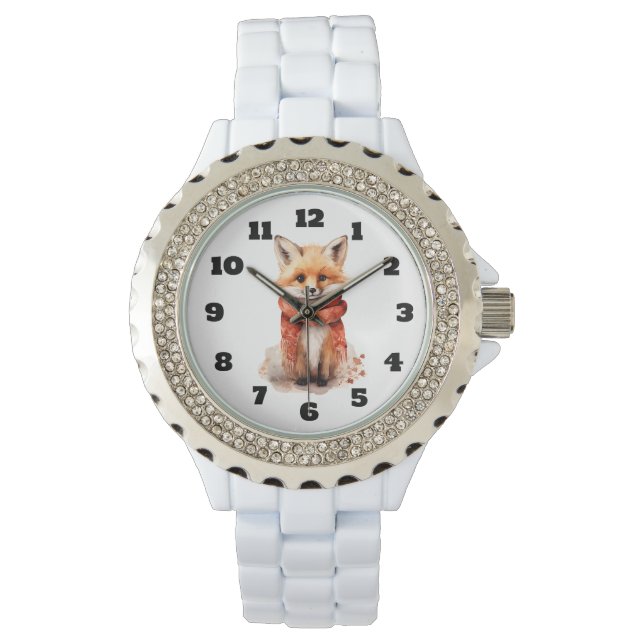 Montre Renard mignon en écharpe rouge (devant)