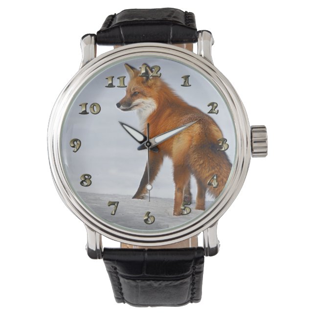 Montre Renard rouge en hiver (devant)