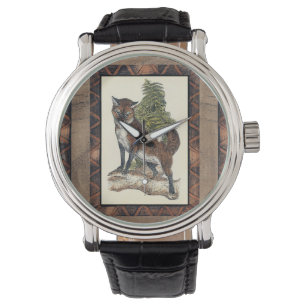 Montre Renard rustique sur un tronc d'arbre