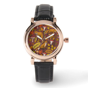 Montre Renards d'automne sur chocolat brun