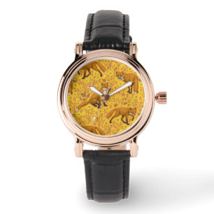 Montre Renards et papillons sur orange