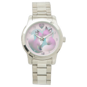 Montre Renards Roses Et Gris Mignons Baiser Valentin