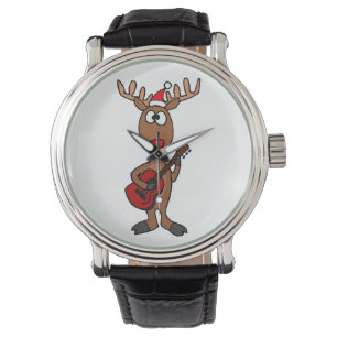 Montre Renne flairé rouge jouant la guitare