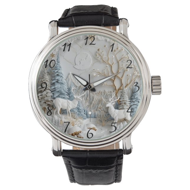 Montre Rennes de Noël avec flocons de neige (devant)