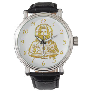 Montre Représentation dorée de Jésus tenant un livre