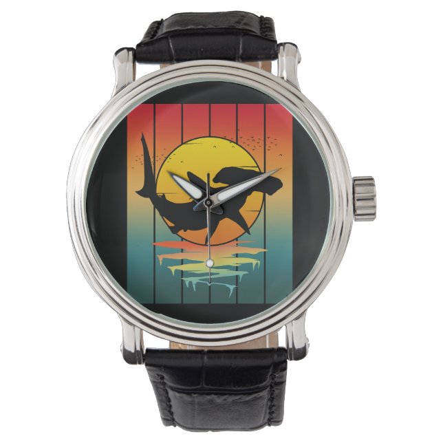 Montre Requin Marteau Coucher de Soleil Vintage  (devant)