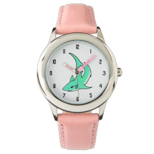 Montre requin souriant de dessin animé bleu vert océan an