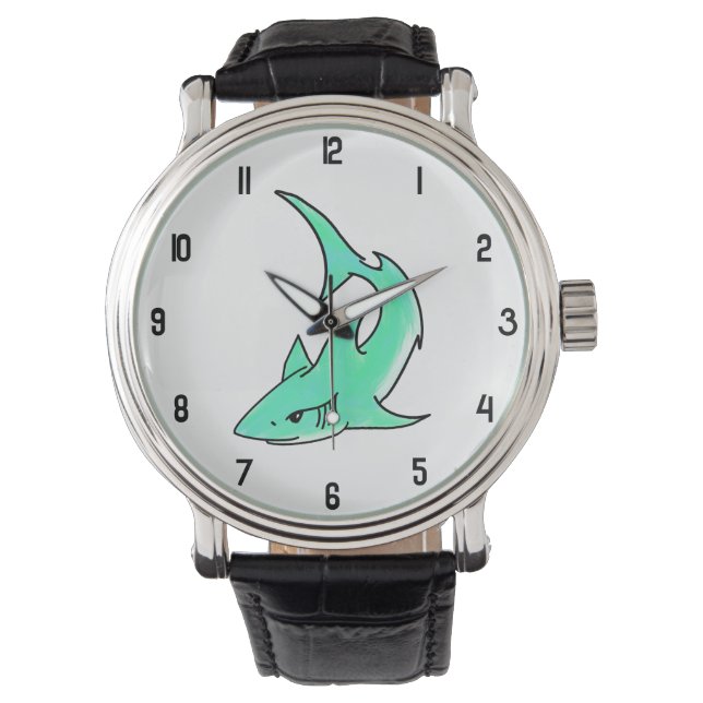Montre requin souriant de dessin animé bleu vert océan an (devant)