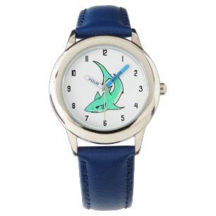 Montre requin souriant de dessin animé bleu vert océan an