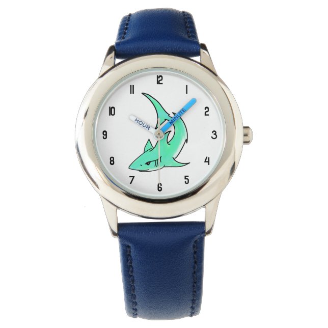 Montre requin souriant de dessin animé bleu vert océan an (devant)
