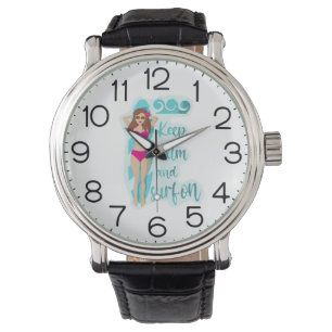 Montre Restez calme et surf sur la brunette fille Carte