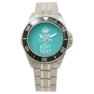 Montre Restez calme et votre texte sur Accent Turquoise