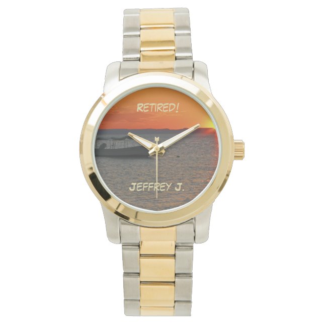 Montre Retraite Bateau de pêche Gold/Silver Nom poignet (devant)