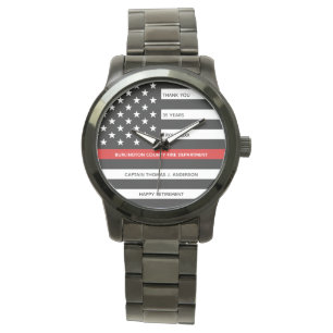 Montre Retraite de pompier Personnalisée Mince Ligne rou