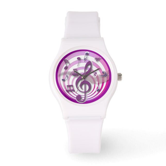 Montre Retro 3D Effect Pink Musical Notes (Recto)