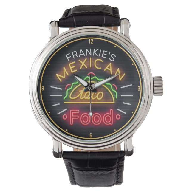 Montre Rétro ADD NAME Faux Neon Mexican Food Taco Diner (devant)