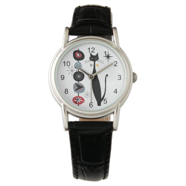 Montre Retro Atomique Moyen Siècle Moderne MCM Cool Chat  (devant)