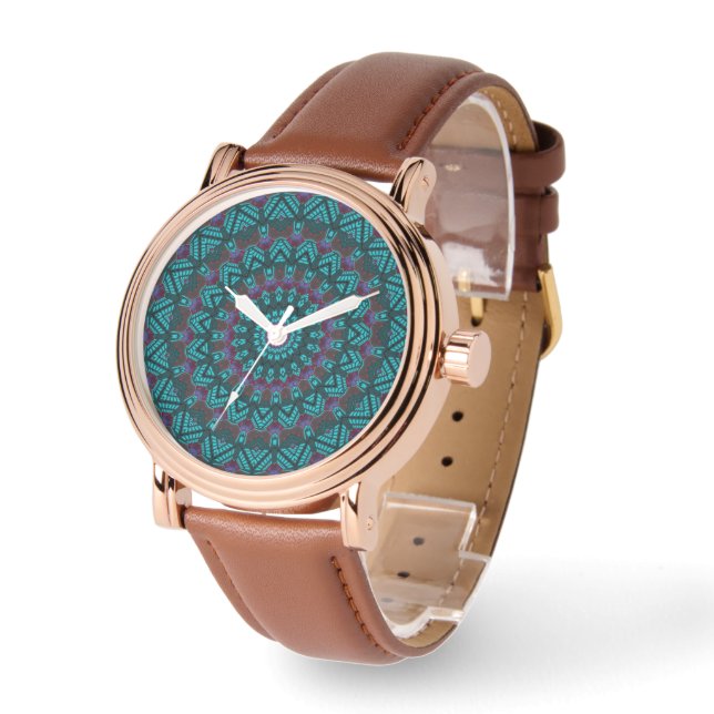 Montre Retro Boho Chic Bohème Sud-Ouest Mandala (Angle)