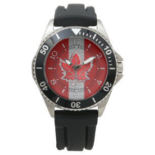 Montre Rétro cadran d'érable rouge de feuille de fibre