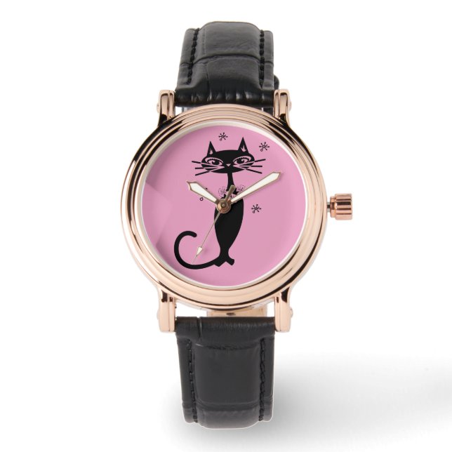 MONTRE RETRO CHAT NOIR WOMENS PIMK WRIST WATT (Recto)