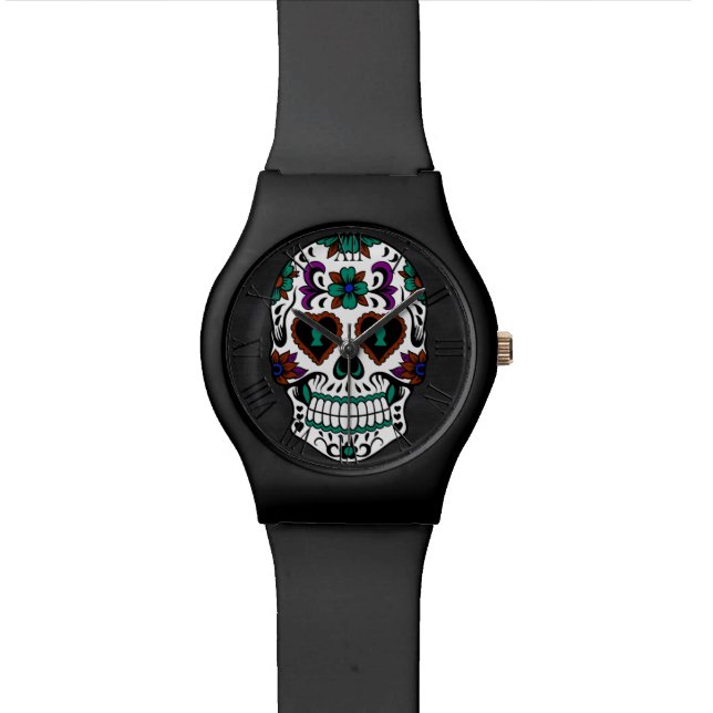 Montre Rétro jour du crâne mort de sucre (Fermer)