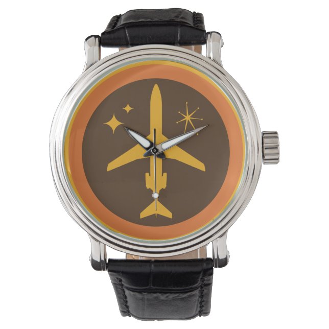 Montre Rétro marron et orange milieu de siècle Jetliner (devant)