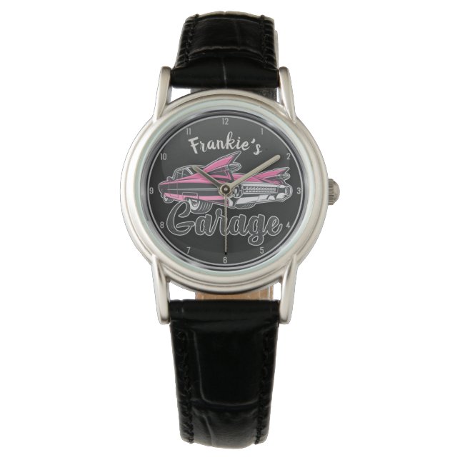 Montre Retro NAME Pink Caddy Vintage Classic Car Garage (devant)