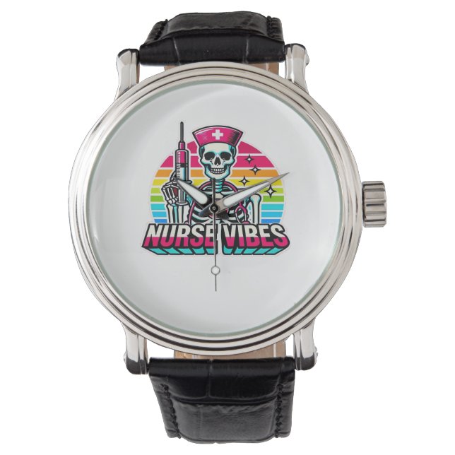 Montre Retro Neon Skeleton Nurse - Funny Éffrayant D (devant)