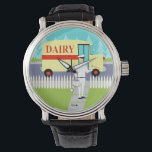 Montre Retro Small Town Milkman Watch<br><div class="desc">Si vous avez soif pour un design moderne du milieu du siècle, cette Retro Small Town Milkman Watch est pour vous! Le style des années 60, minimaliste design d'art, comprend un milkman dédié qui fait ses rondes matinales. L'homme blond porte un pantalon blanc laiteux, une chemise et un casquette avec...</div>