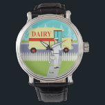 Montre Retro Small Town Milkman Watch<br><div class="desc">Si vous avez soif pour un design moderne du milieu du siècle, cette Retro Small Town Milkman Watch est pour vous! Le style des années 60, minimaliste design d'art, comprend un milkman dédié qui fait ses rondes matinales. L'homme blond porte un pantalon blanc laiteux, une chemise et un casquette avec...</div>
