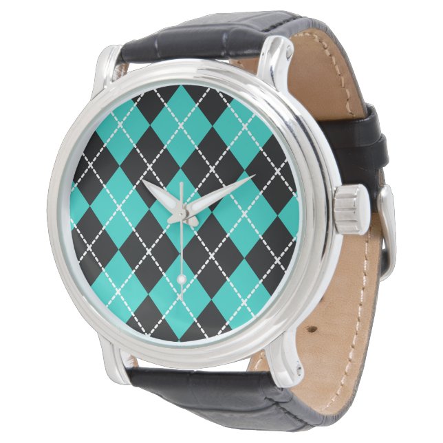 Montre Rétro Turquoise à Carreaux (Incliné)