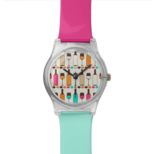 Montre Rétros bouteilles et verres de vin (Fermer)