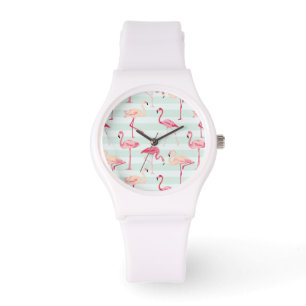 Montre Rétros Flamants roses sur les rayures en bon éta