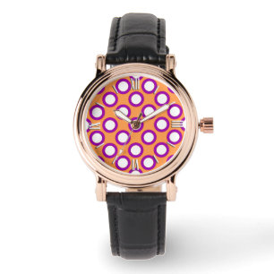 Montre Rétros points cerclés, mandarine et magenta