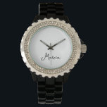 Montre Rhinestone Noir Personnalisé Simplement Élégant<br><div class="desc">Simply Elegant Personalized Black Rhinestone Watch Un cadeau parfait pour maman,  petite amie ou femme - une belle montre au poignet noir aux strass brillants. Pour des promenades décontractées ou une soirée,  cette montre peut être portée à n'importe quelle heure de la journée pour n'importe quelle occasion.</div>