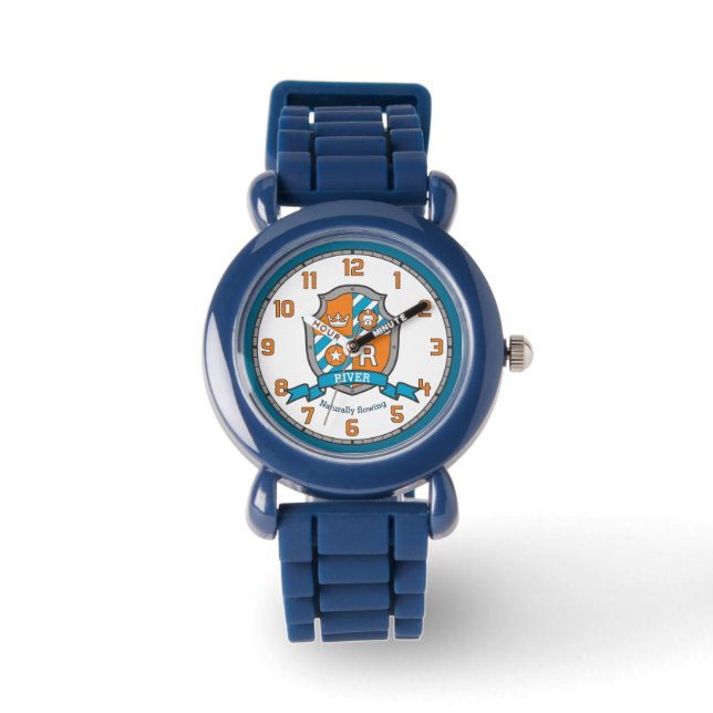 Montre Rivière R monogramme crête lion orange turquoise (Recto)