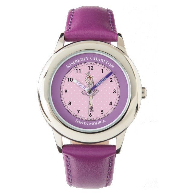 Montre Robe rose Ballerina Lavande Pois blanche (devant)