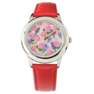Montre Robin et fleurs, motif aquarelle