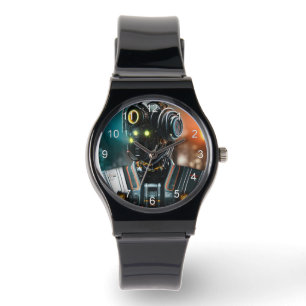 Montre Robot 3 à bracelet en silicone noir avec ch